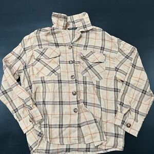 SHEIN Kids Plaid Button Down Shirt in Cream, Black, and Orange